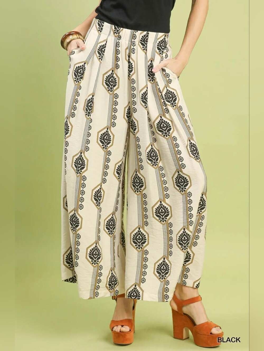Umgee Geometric Boho Print Wide Leg Pants